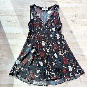 A.L.C. 100% Silk Floral V-Neck A-Line Mini Dress |‎ Black Size 4